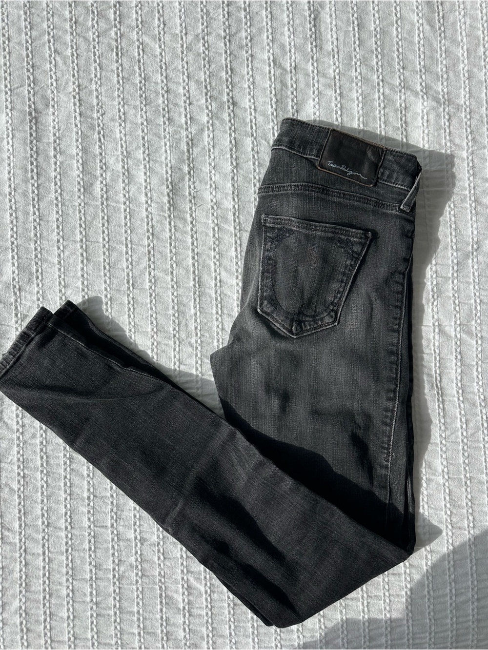 True Religion: Black Washed Skinny Jeans